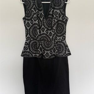 Enfocus Studio Black Lace-Overlay Pencil Dress with Peplum